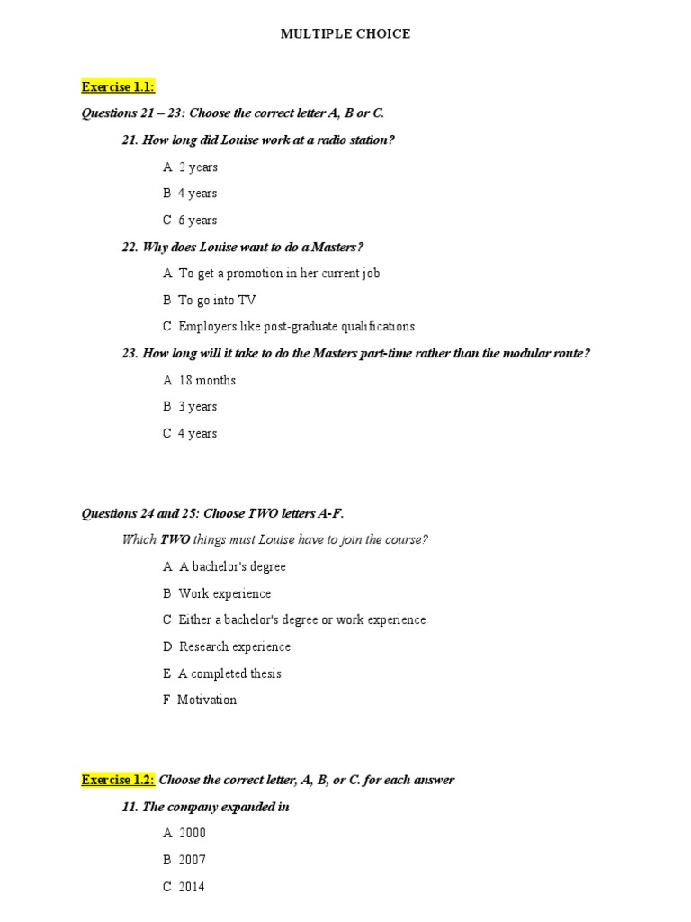 2 - Multiple Choice (Ex1-7) | PDF