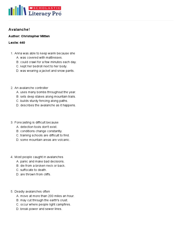 Avalanche Quiz With Answer PDF Snow Ice