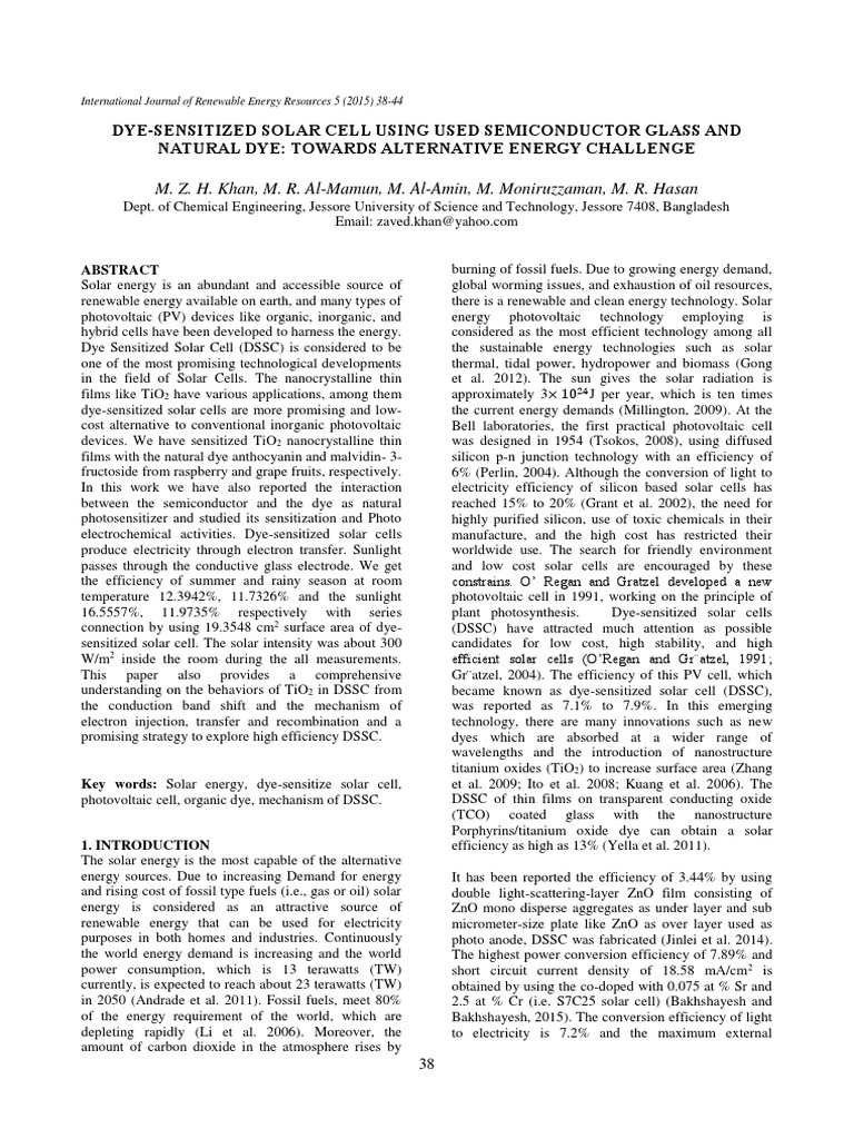 Natural Dye in Dye-Sensitized Solar Cells | PDF | Solar Cell ...