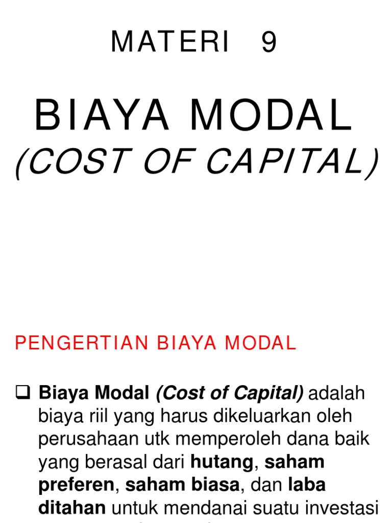 Komponen dan Rumus Biaya Modal | PDF | Bisnis | Pengelolaan Keuangan & Uang