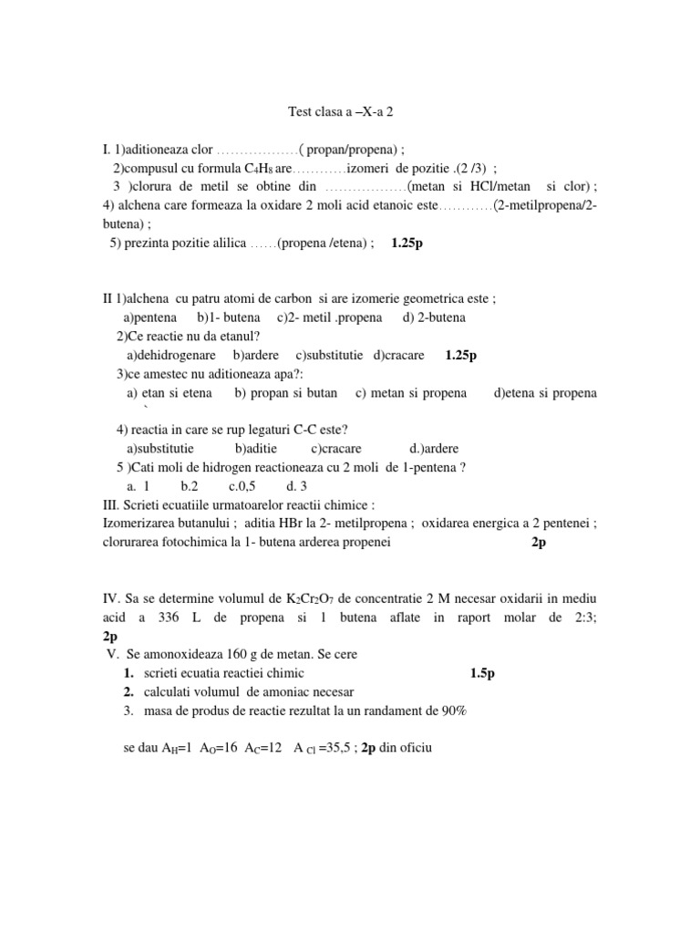 Test Alcani, Alchene-10.1 | PDF