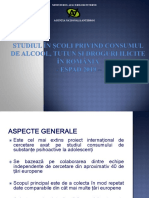 Studiul în școli privind consumul de alcool, tutun și droguri ilicite în România