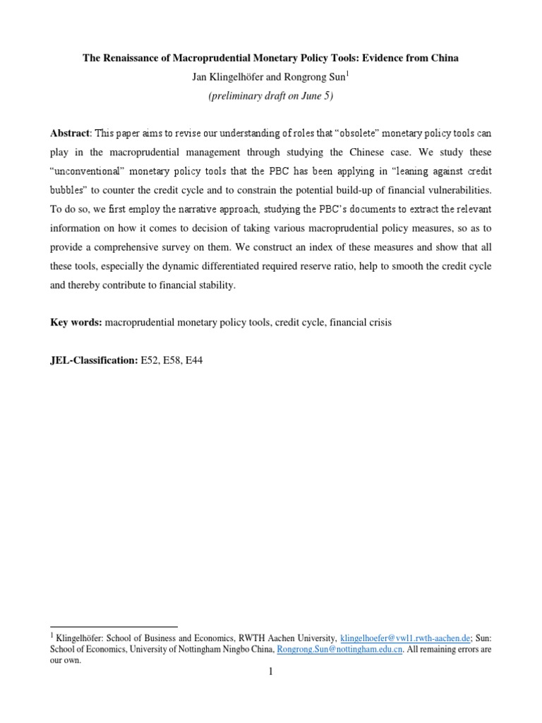 The Renaissance of Macroprudential Monetary Policy Tools - Evidence ...