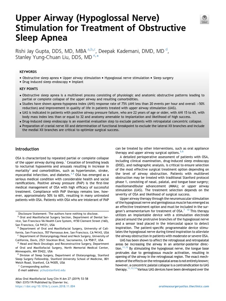 Upper Airway Stimulation for OSA | PDF | Sleep Apnea | Clinical Medicine
