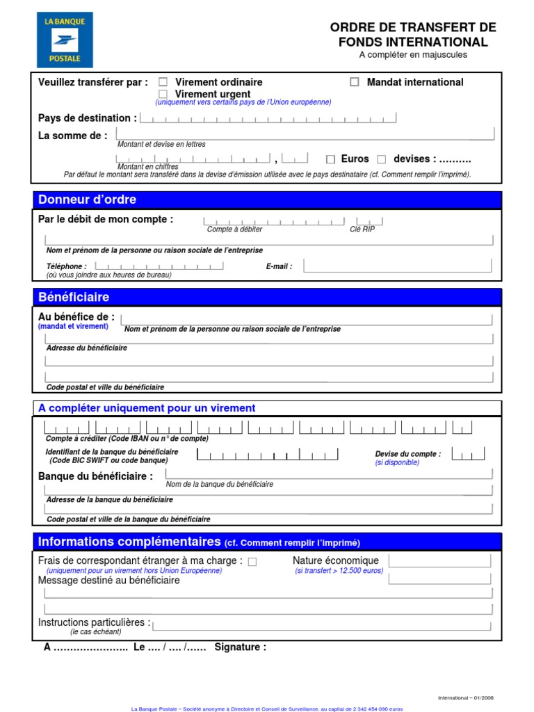 Formulaire Ordre De Virement Bnp