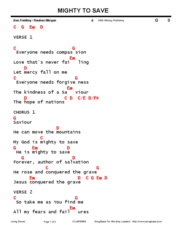 Mighty To Save Chord Chart Pdf Theology Religious Belief And