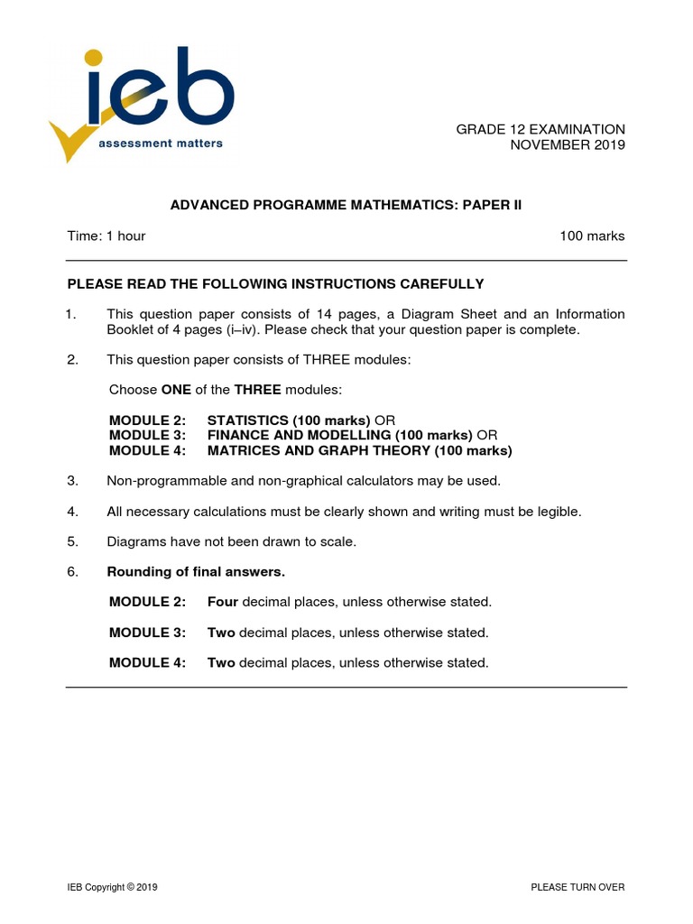 Advanced Programme Maths P2 2019 | PDF | Determinant | Interest