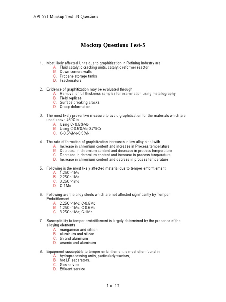 API-571 Mockup Test-03-Questions | PDF | Corrosion | Stainless Steel