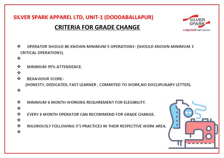 Criteria For Grade Change Silver Spark Apparel LTD, Unit1