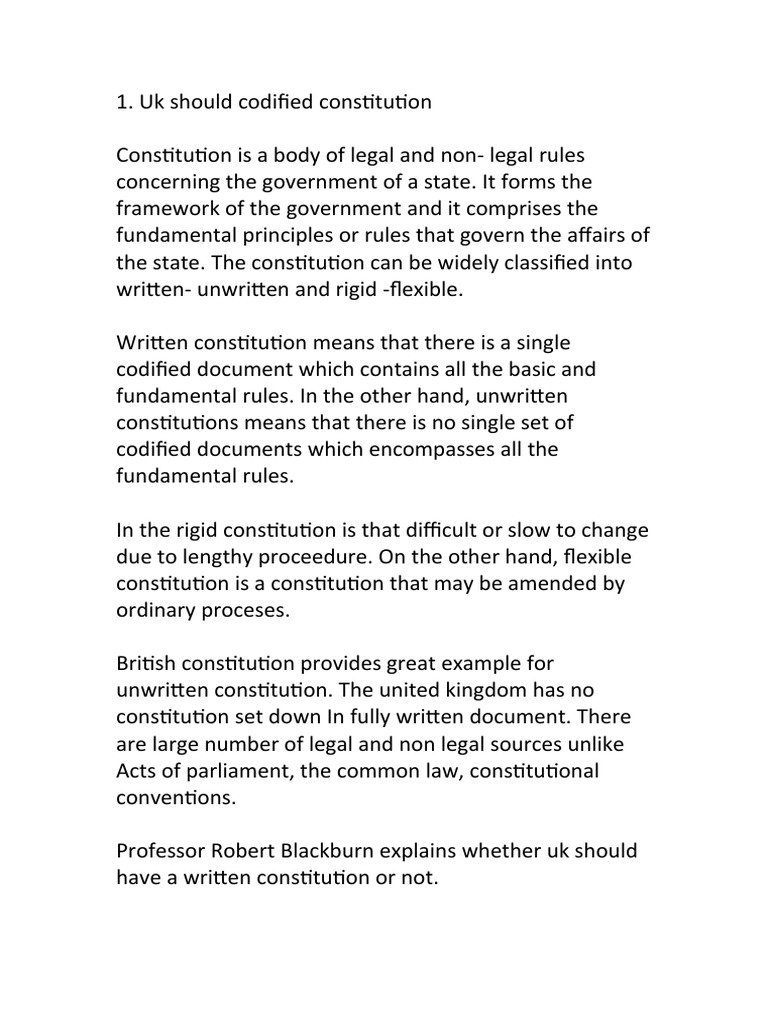 Uk Should Codified Constitution PDF Constitution Codification (Law)