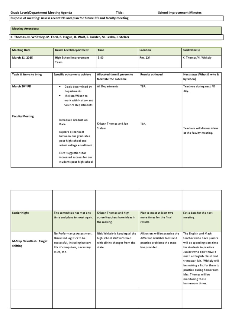 School Department Meeting Agenda Template | PDF | Communication | Learning