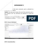 Experiment-1: AIM: To Present All The Basic Commands Used in Solidworks by