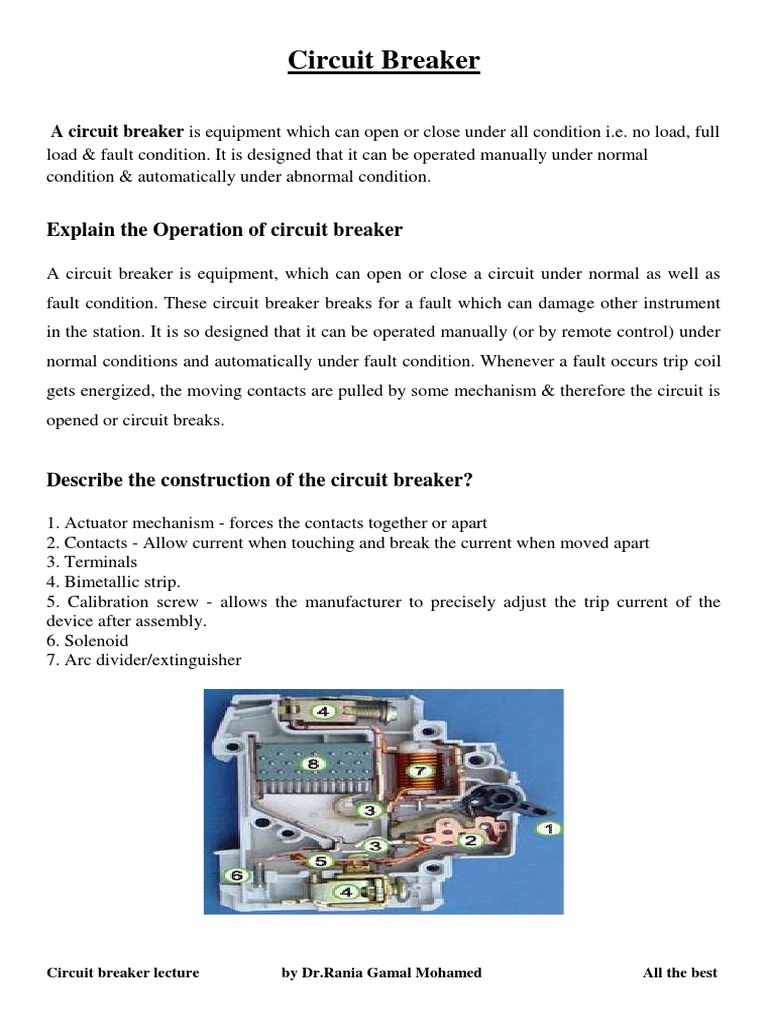 Reaker B Circuit Explain The Operation of Circuit Breaker PDF