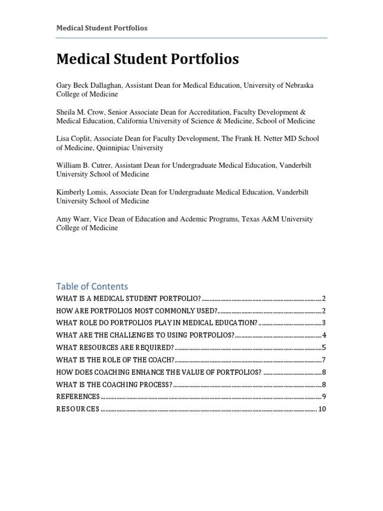 Medical Student Portfolios PDF Educational Assessment Learning