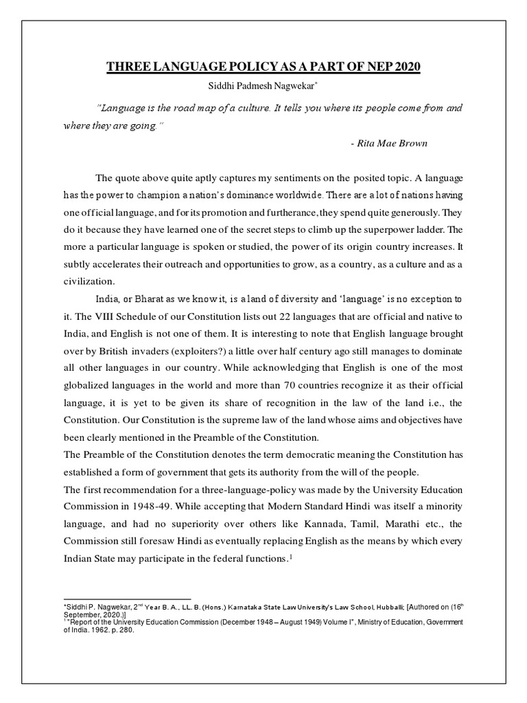 NEP 2020: Three Language Policy Explained | PDF | Languages Of India ...