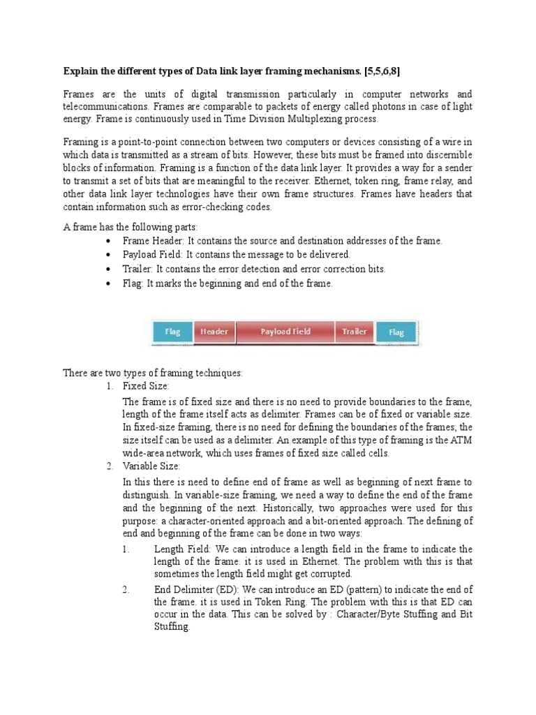 Data Link Layer Framing Techniques | PDF | Computer Network | Ethernet