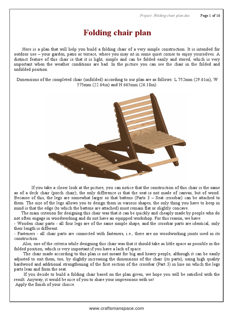 Folding Chair Plan | PDF | Chair | Manufactured Goods