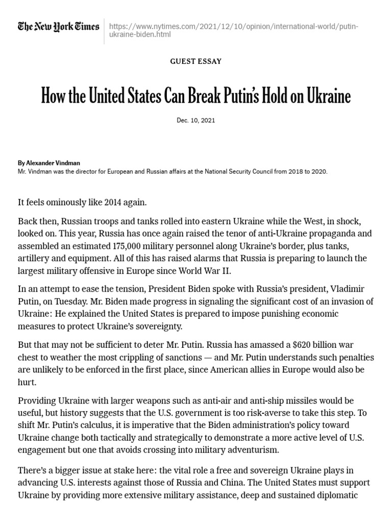 Opinion - How The United States Can Break Putin's Hold On Ukraine | PDF ...