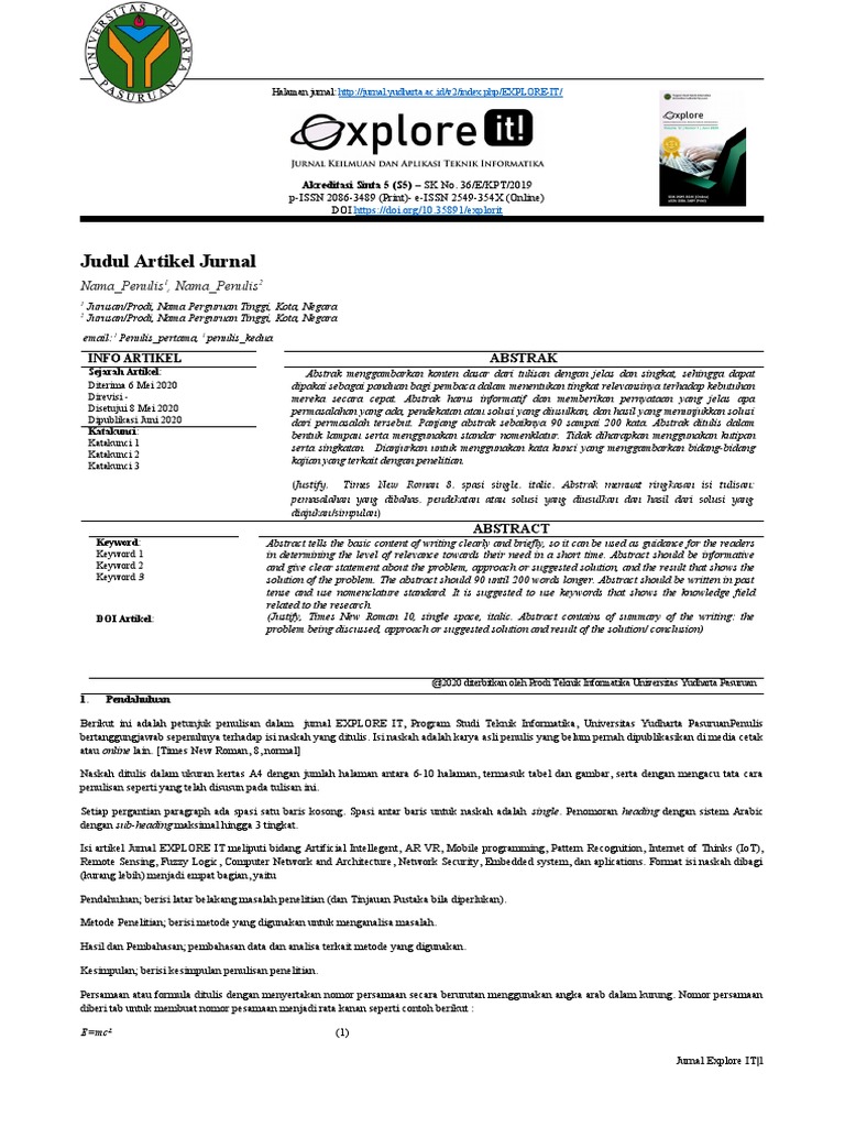 Panduan Penulisan Jurnal EXPLORE IT | PDF | Metode & Bahan Ajar | Komputer