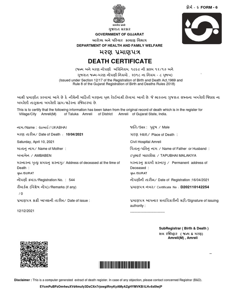 Death Certificate | PDF | Kinship And Descent | Government Information