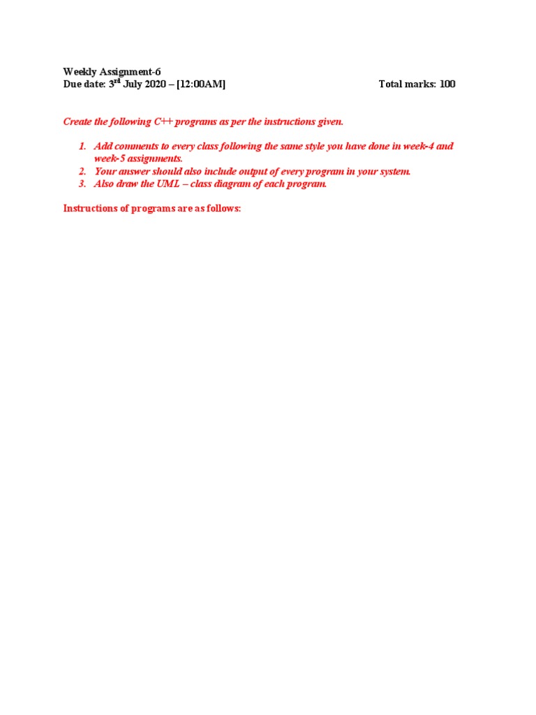 C++ Class Program Assignments Guide | PDF | Programming | Constructor ...