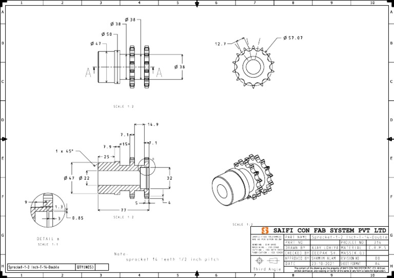 1/2 Inch T-14 Sprocket Drawing | PDF | Crafts | Industrial Processes