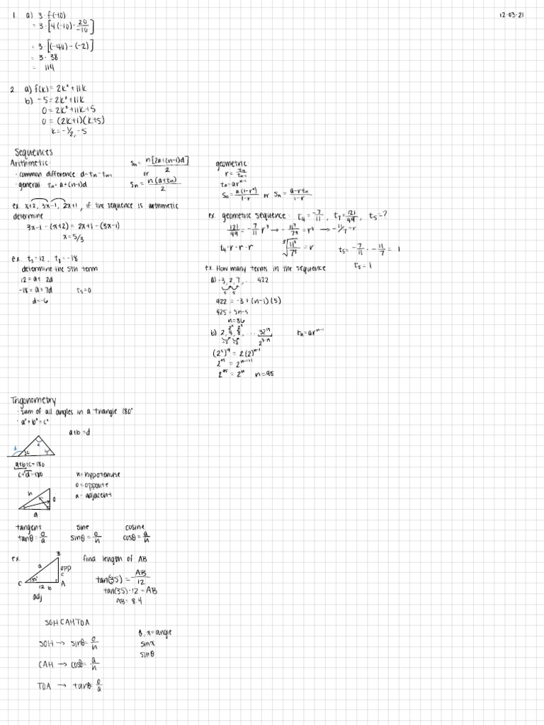Math 10 Pre IB PDF Trigonometric Functions Sine