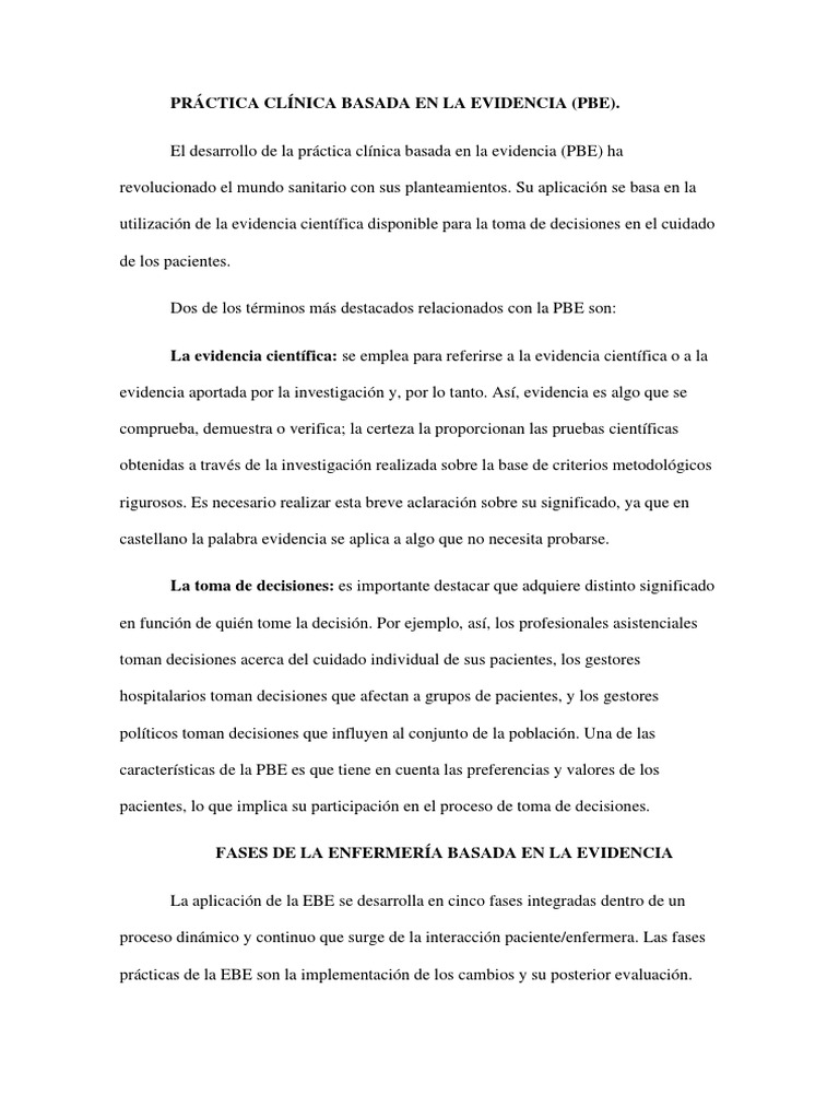 Práctica Clínica Basada en la Evidencia | PDF | Enfermería | Toma de ...