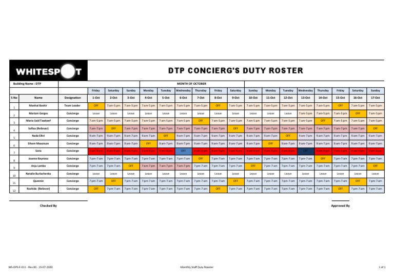 October Duty Roster for DTP Concierges | PDF