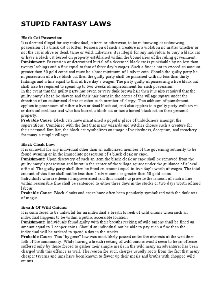 Stupid Fantasy Laws | PDF | Crimes | Crime & Violence