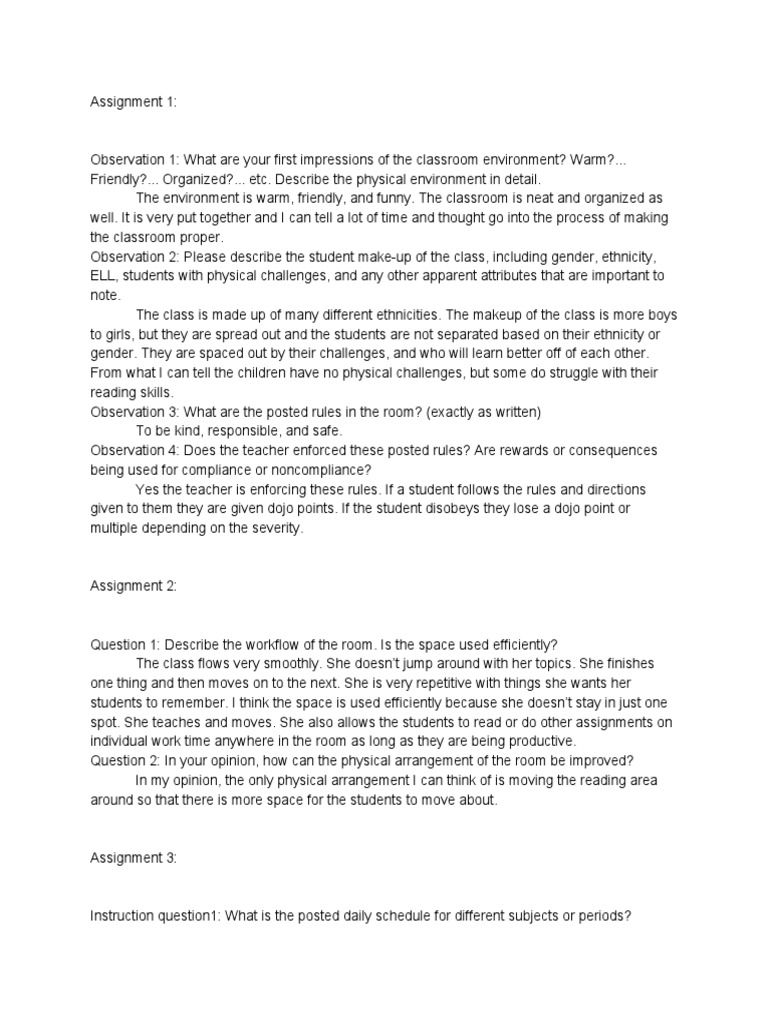 Classroom Environment and Teaching Insights | PDF | Teachers ...