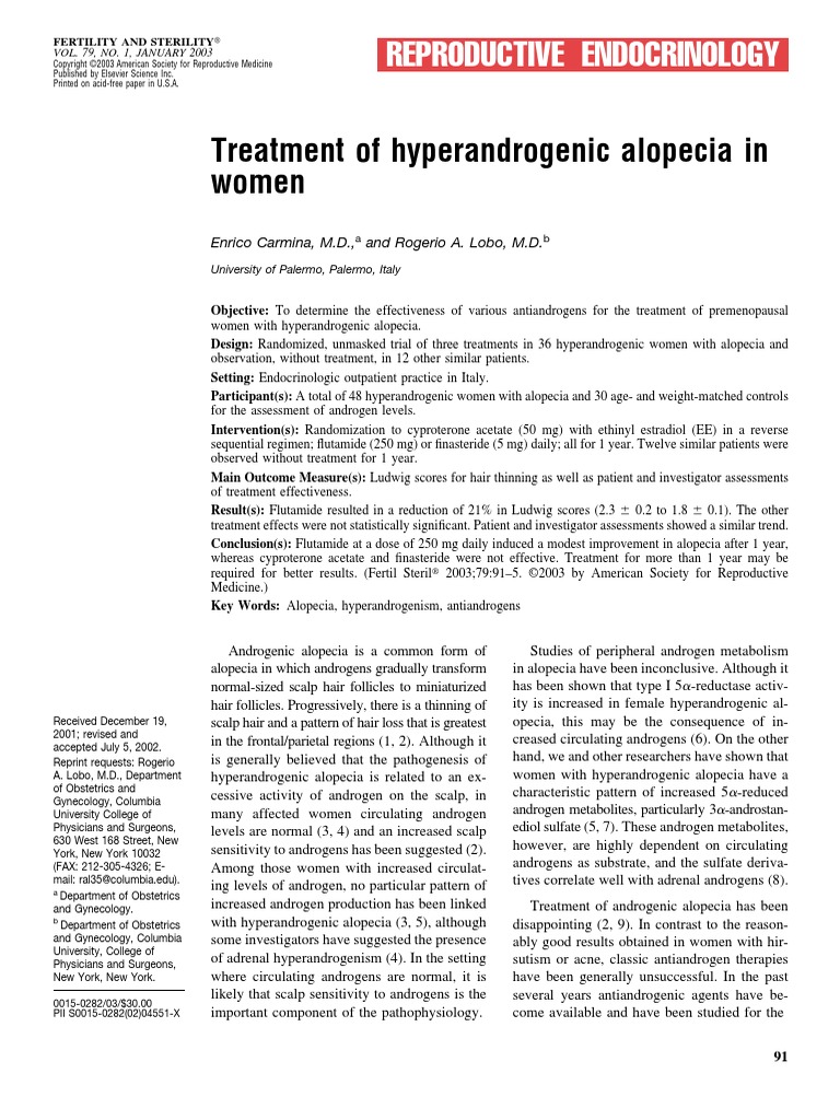 Reproductive Endocrinology Treatment of Hyperandrogenic Alopecia in