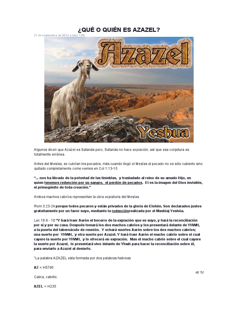 Azazel: Significado y Origen Bíblico | PDF | Satán | Pecado