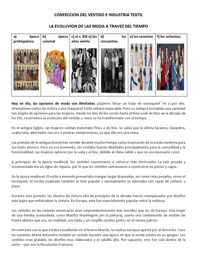 La Evolucion de La Moda A Traves Del Tiempo | PDF | Moda | Ropa