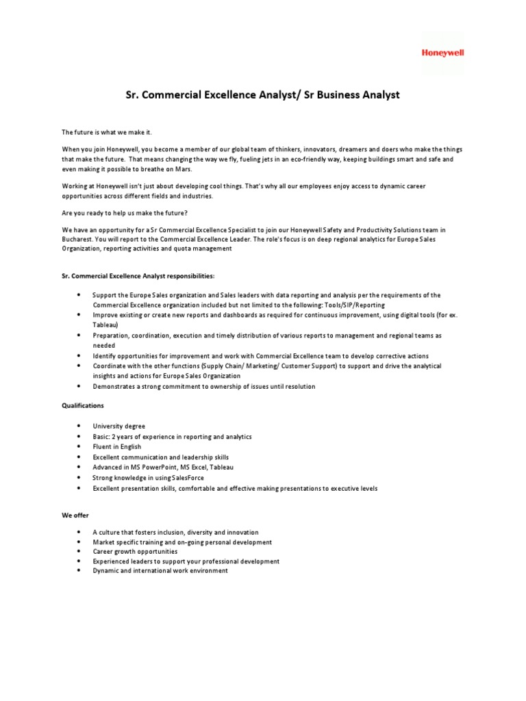 Sr. Commercial Excellence Analyst - JD | PDF | Analytics | Business