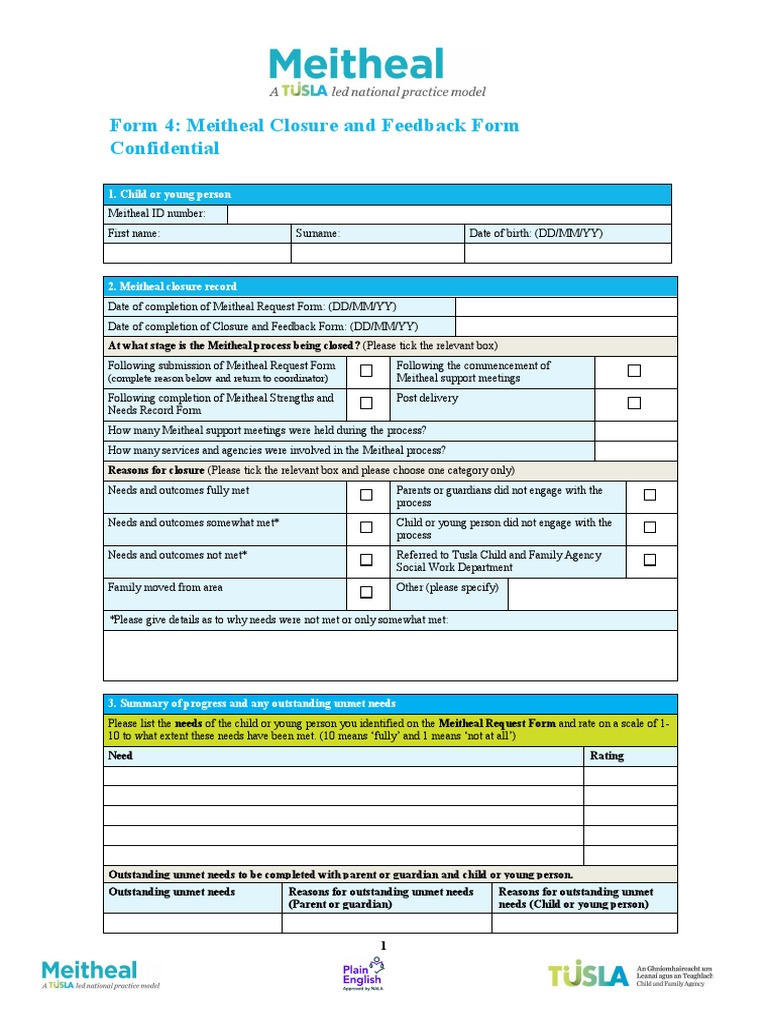 Meitheal Closure and Feedback Form | PDF | Parent | Relationships