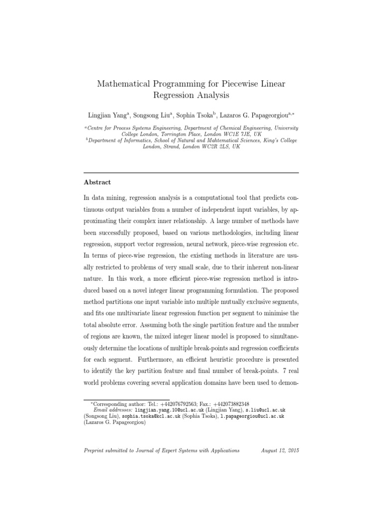 Mathematical Programming For Piecewise Linear Regression Analysis | PDF ...