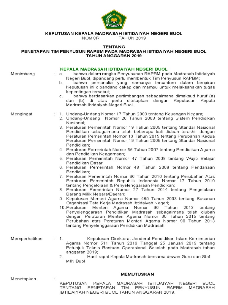Penetapan Tim Penyusun RAPBM 2019 | PDF
