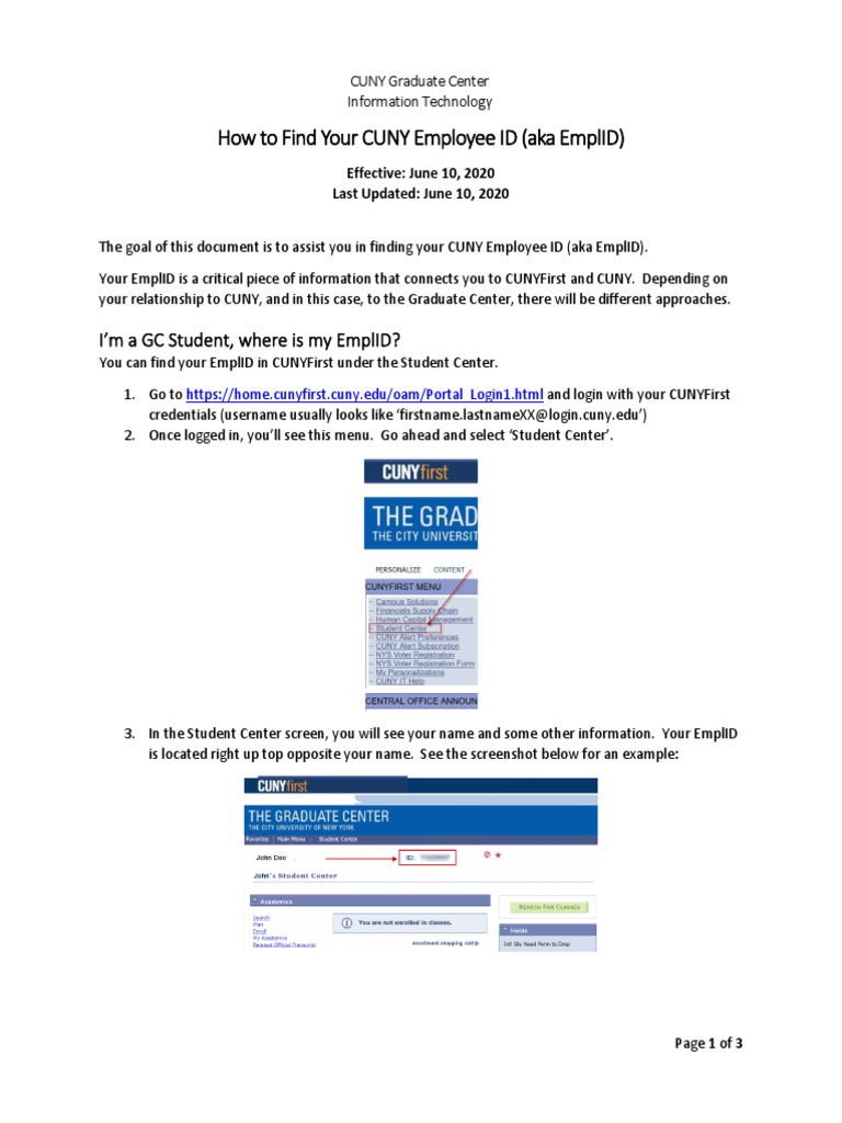 How To Find Your CUNY Employee ID PDF Login Computing