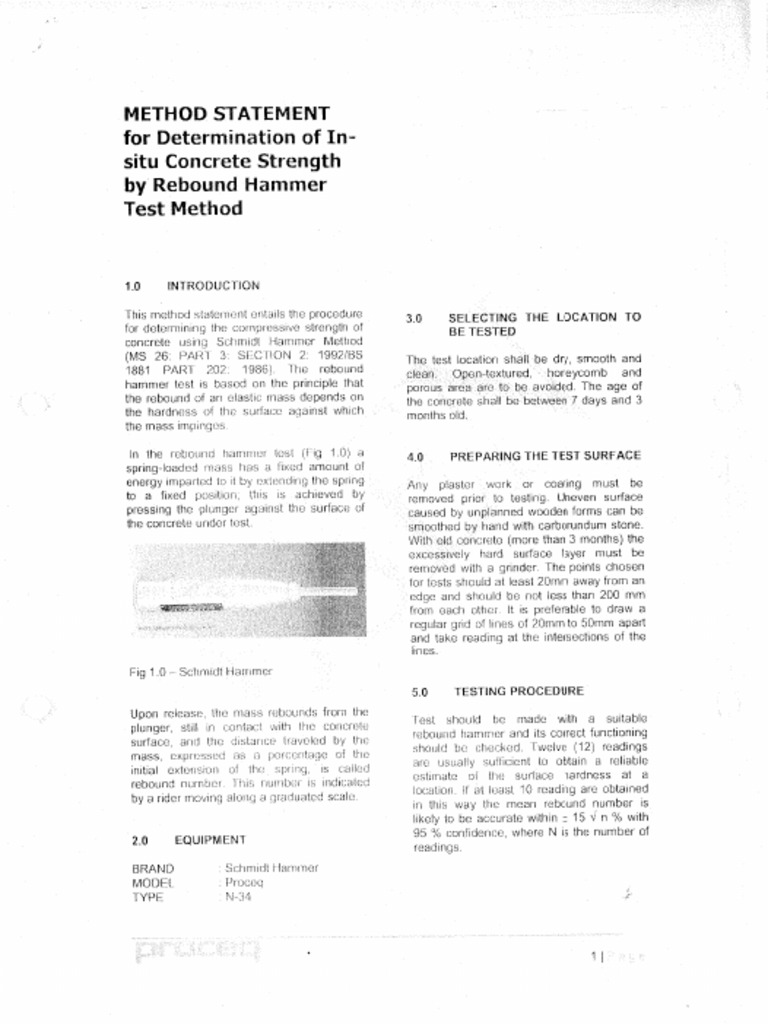 Method of Statement Rebound Hammer Test PDF