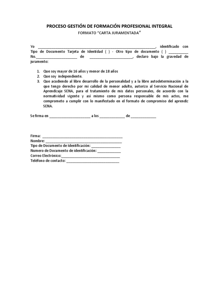 Formato Carta Juramentada PDF