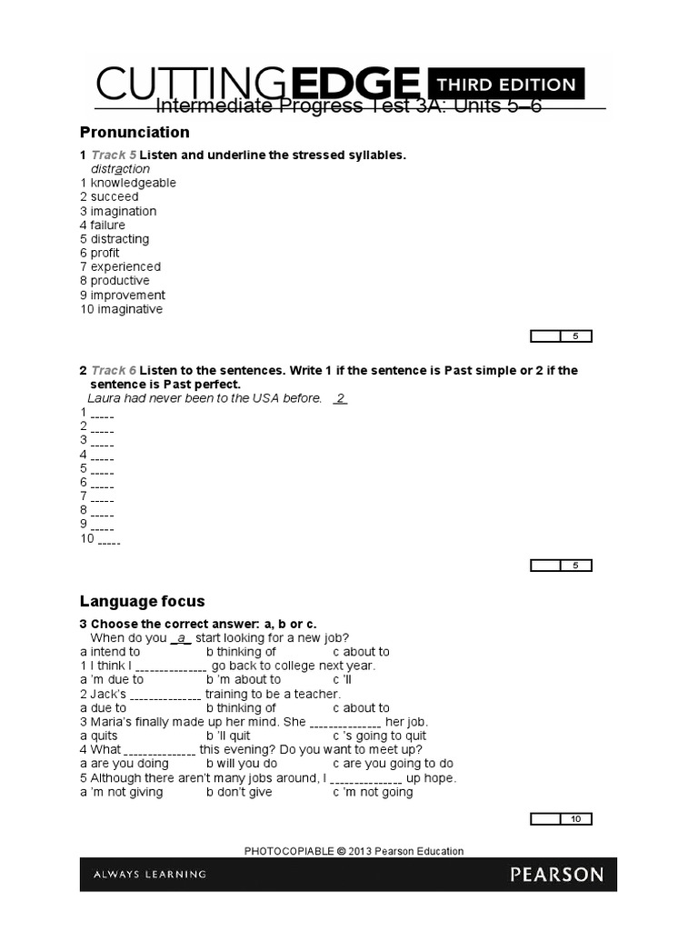 Intermediate Progress Test 3A: Units 5-6: Pronunciation | PDF