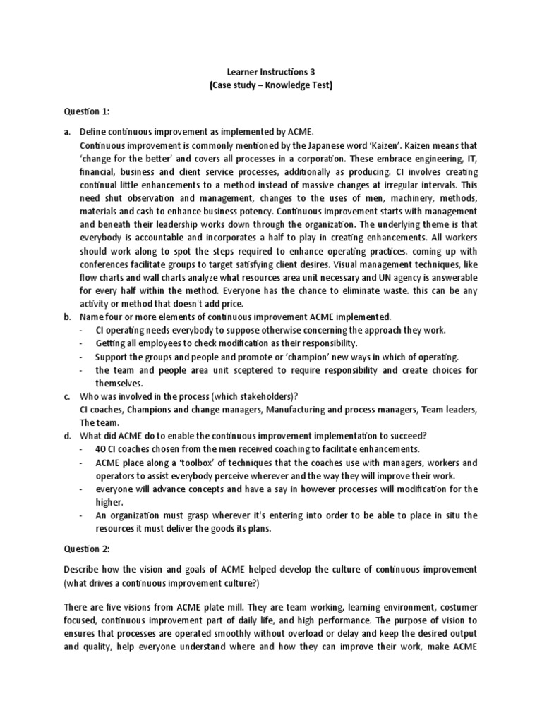 Learner Instructions 3 (Case Study - Knowledge Test) | PDF | Cognition ...
