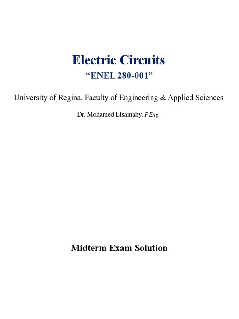 ENEL 280 Midterm Exam Solutions | PDF | Electrical Network | Electrical ...