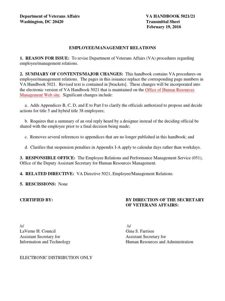 VA Handbook 5021/21: Employee Relations | PDF | Veterans Health ...