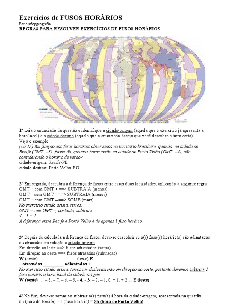 Exercícios Práticos de Fuso Horário | PDF | Trópicos | Terra