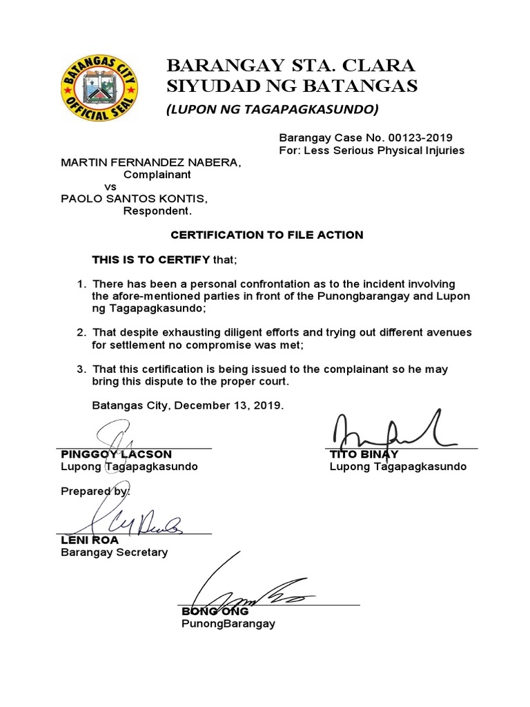 Certificate To File Action PDF