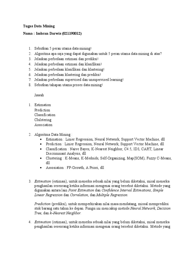 Lima Peran Utama Data Mining | PDF | Karier & Perkembangan | Metode ...