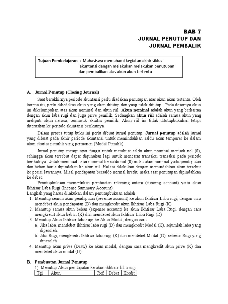 BAB 7 Jurnal Penutup Dan Jurnal Pembalik | PDF