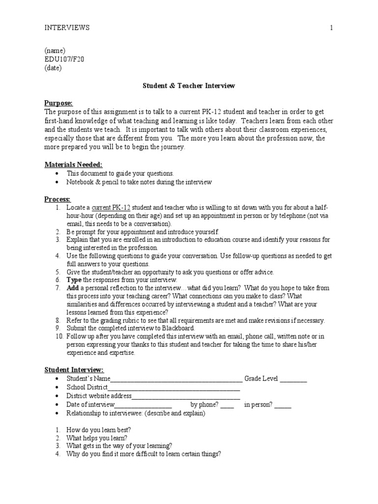 Student Teacher Interview Pdf Teachers Interview